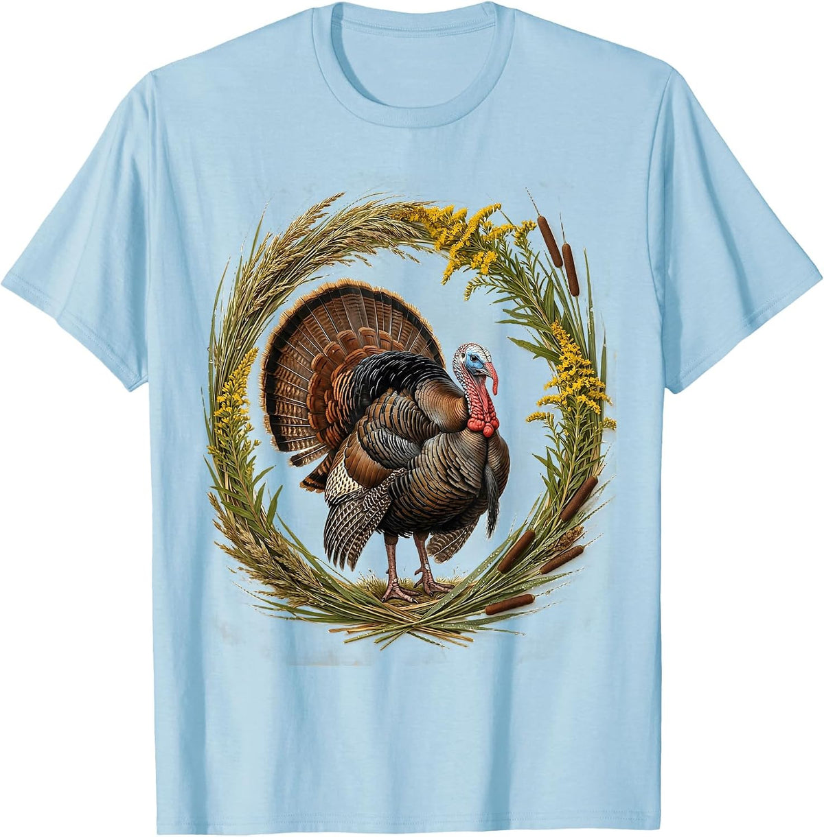 Men's Turkey Strutting Through Misty Morning Field T-Shirt - Baby Blue