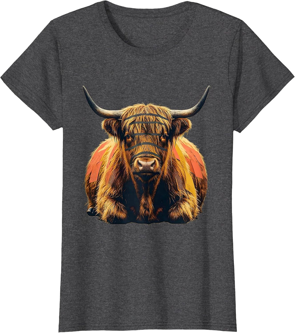 Women's Compact Highland Cow Midcentury Modern Animal Lover Humor T-Shirt - Dark Heather Grey