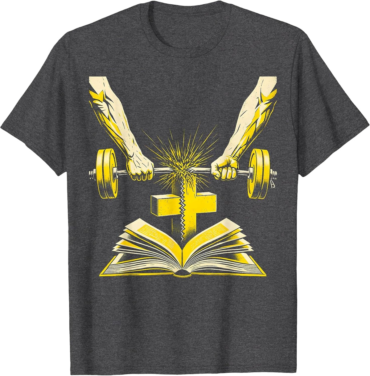 Men's Iron Sharpening Arms Christian Men Gym Workout T-Shirt - Dark Heather Grey