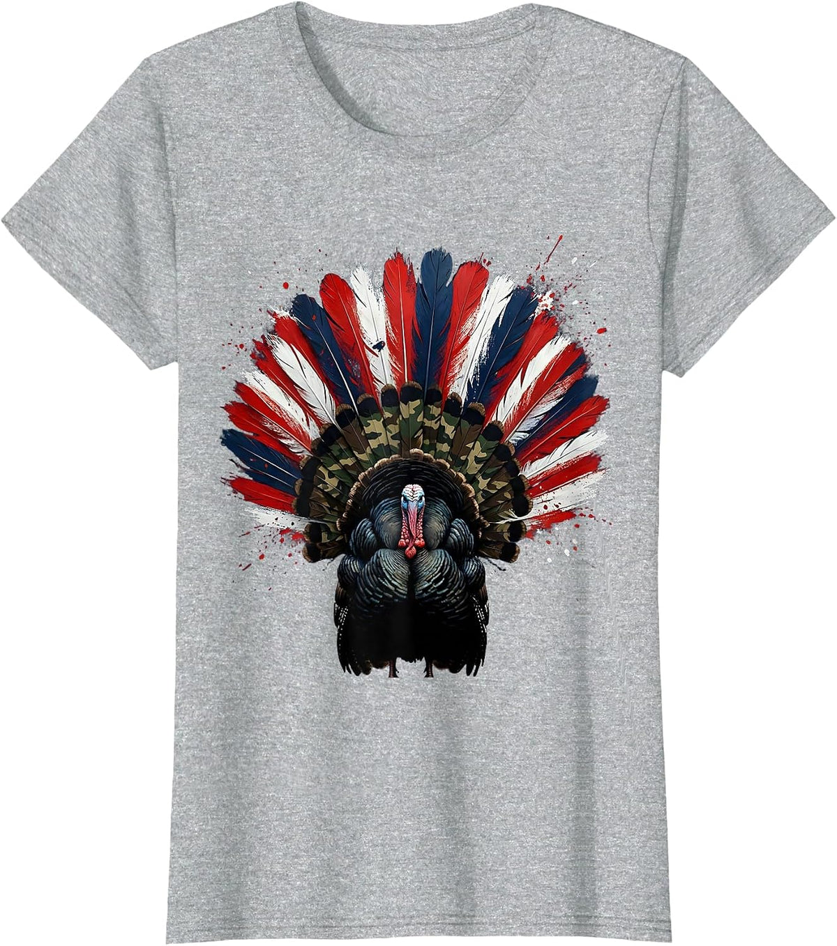Camo Turkey Feathers Forest Light Illustration T-Shirt - Heather Grey