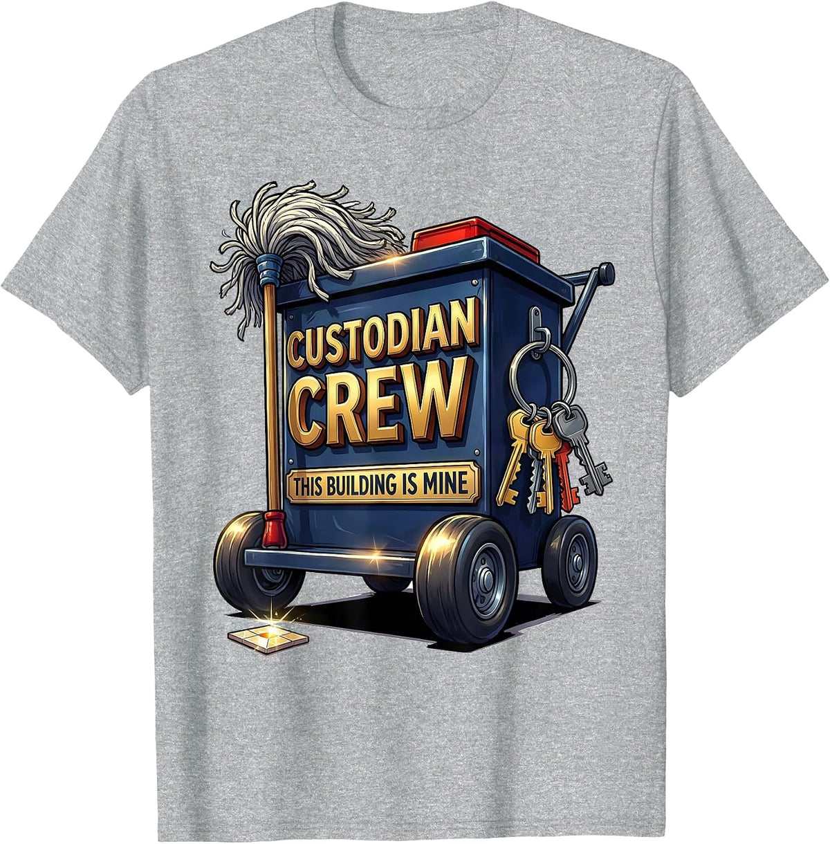 Men's Custodian Crew This Building Is Mine Cartoon Teacher Staff T-Shirt - Heather Grey