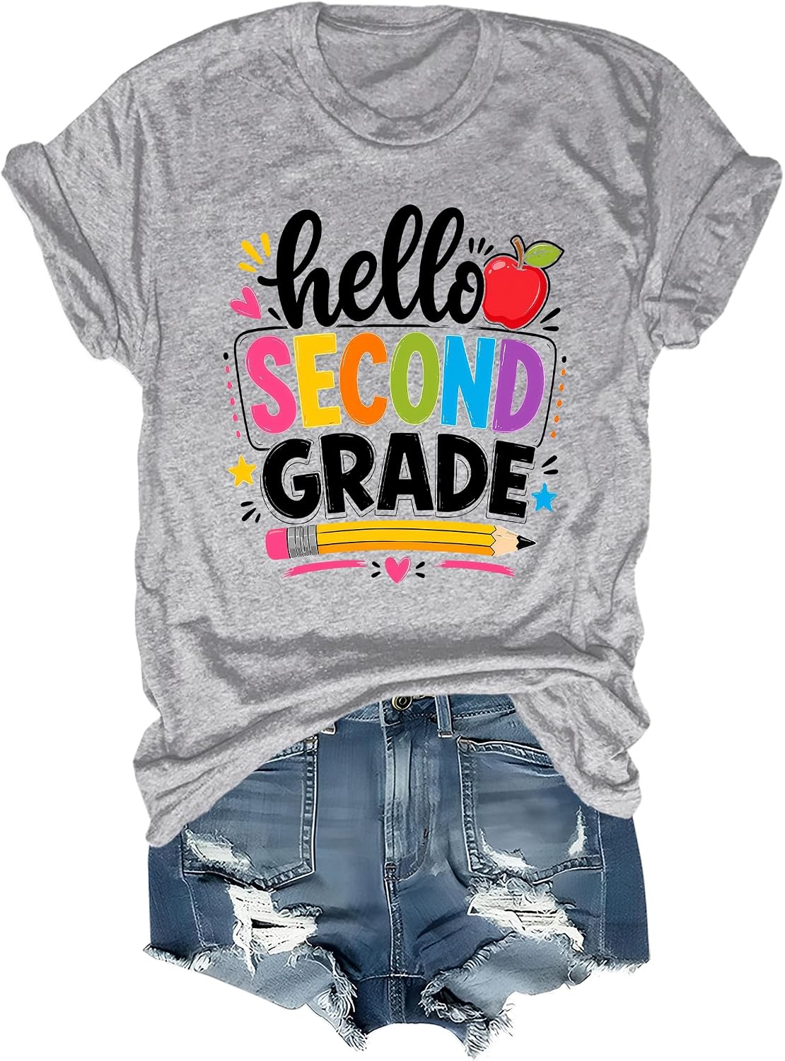 Hello Second Grade Shirt 2st Grade Teacher Back to School T-Shirt - Grey