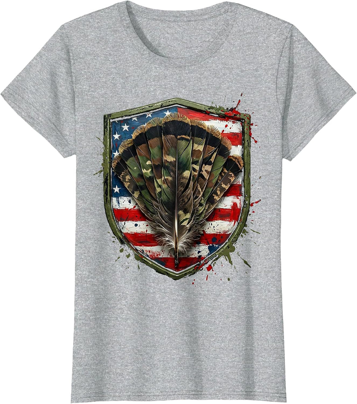 Women's Turkey Feathers Woodland Camo Fan Illustration T-Shirt - Heather Grey