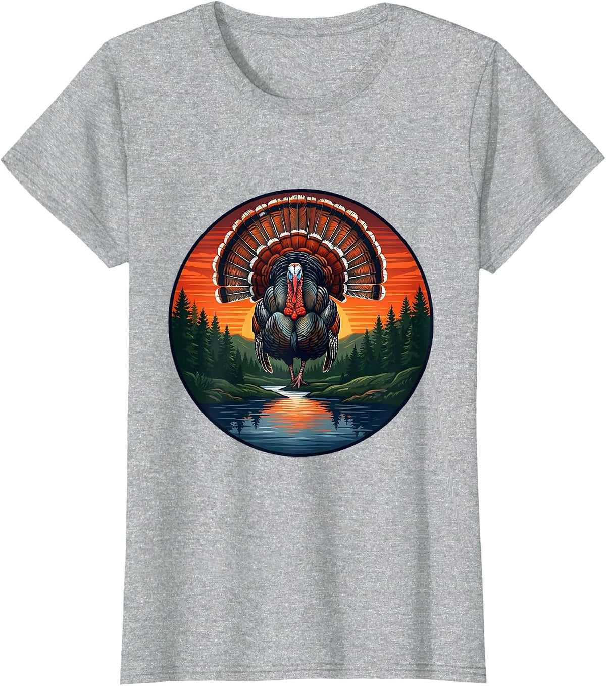 Turkey Tom Full Feather Fan Display Illustration T-Shirt - Heather Grey