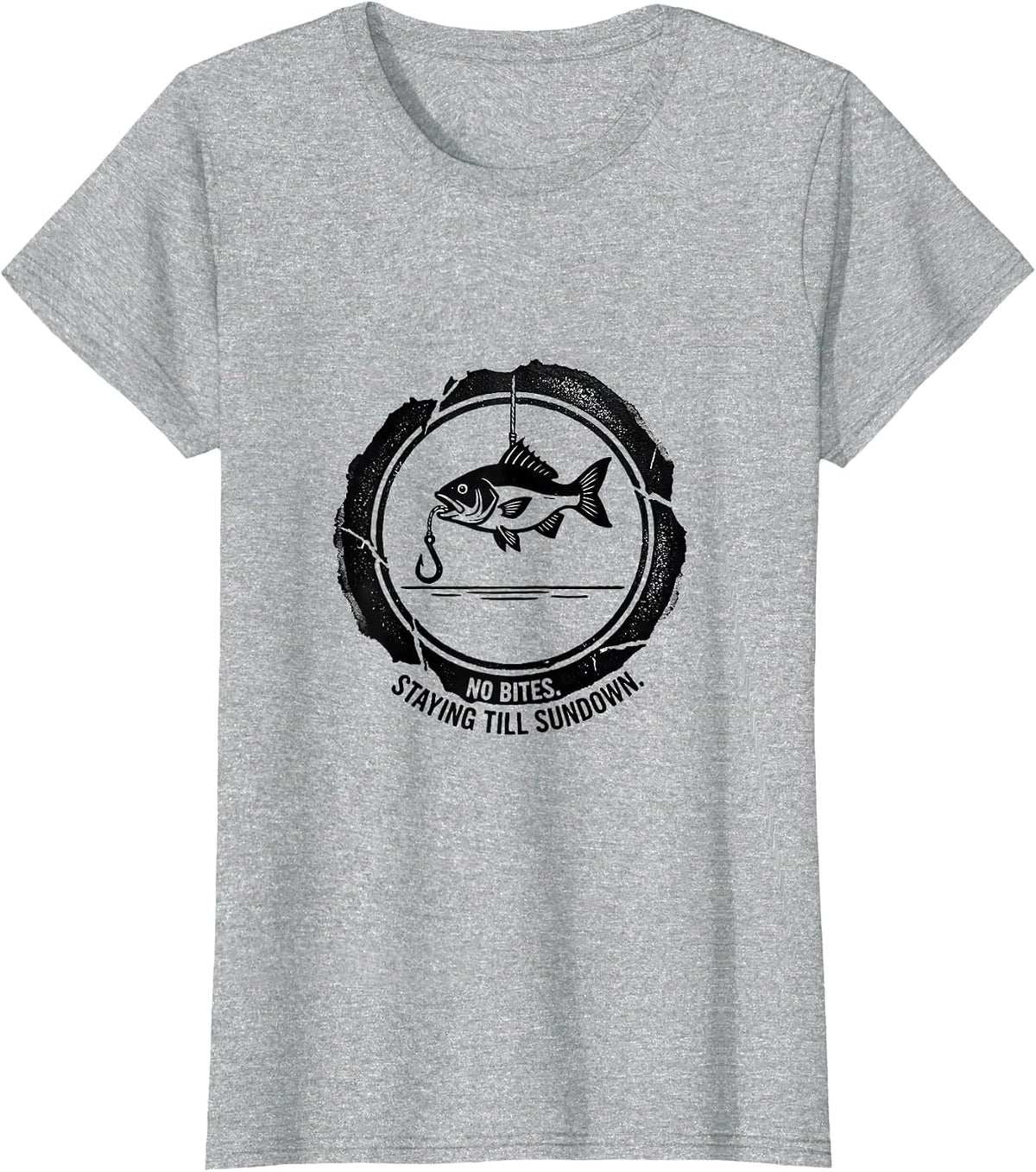 Women's No Bites Staying Till Sundown Funny Fishing Gift for Bass T-Shirt - Heather Grey