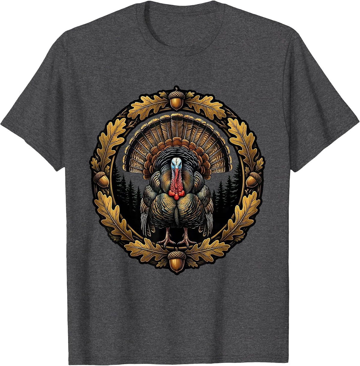 Camo Turkey Strut Forest Wildlife Graphic T-Shirt - Dark Heather Grey
