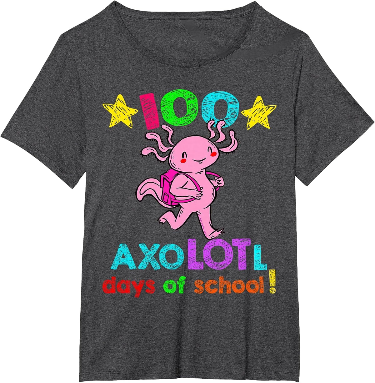 Axolotl Days of School Funny 100 Days of School T-Shirt - Dark Heather Grey
