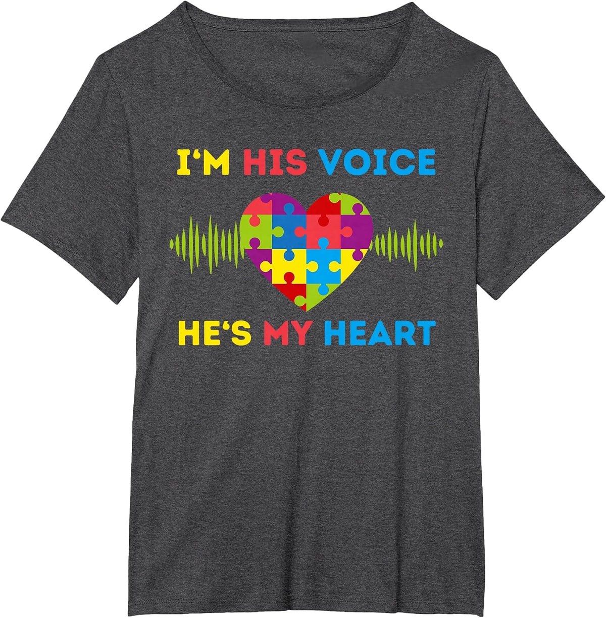 I'm His Voice He's My Heart Autism Awareness Month Mom Dad T-Shirt - Dark Heather Grey