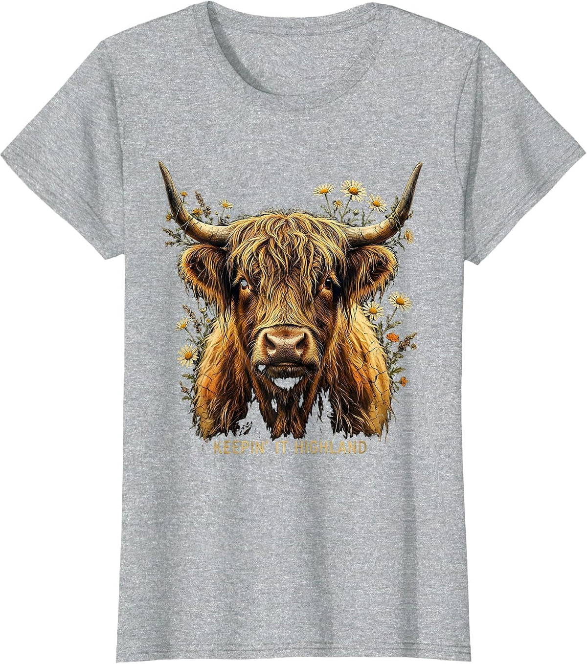 Keepin' It Highland Cute Highland Cow Design T-Shirt - Heather Grey