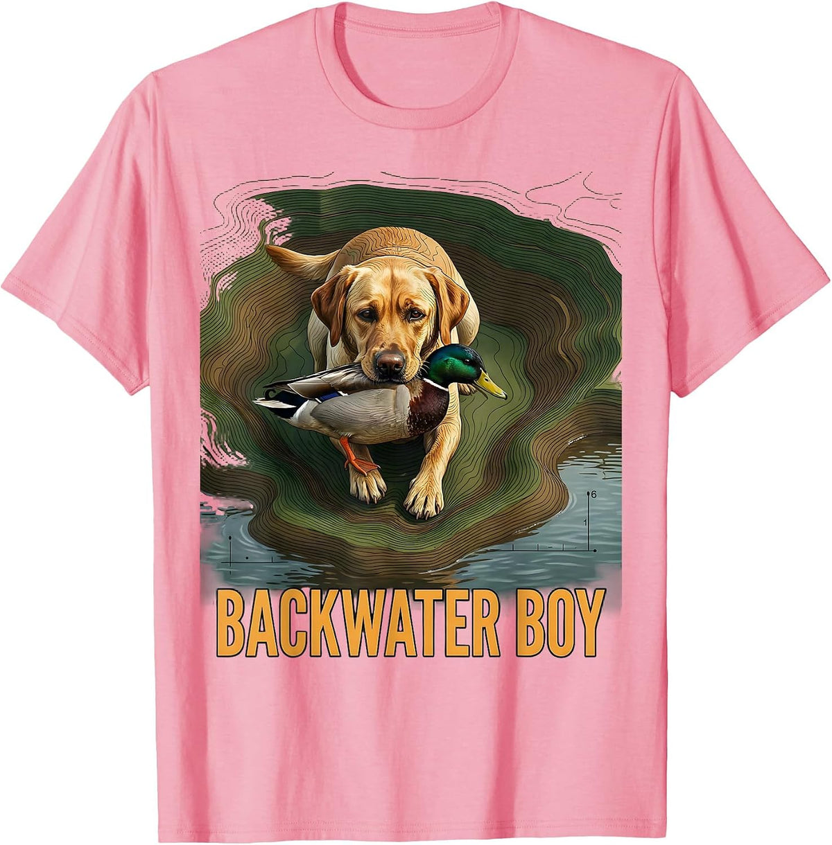 Men's Backwater Boy Topographic Contour Labrador Duck Hunting T-Shirt - Pink