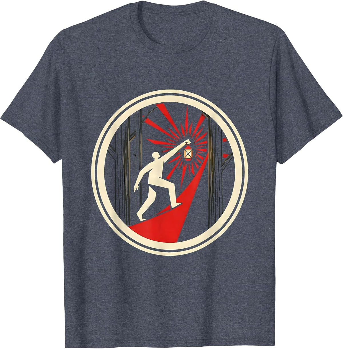 Social Worker Lantern Light in Dark Forest Design T-Shirt - Heather Blue