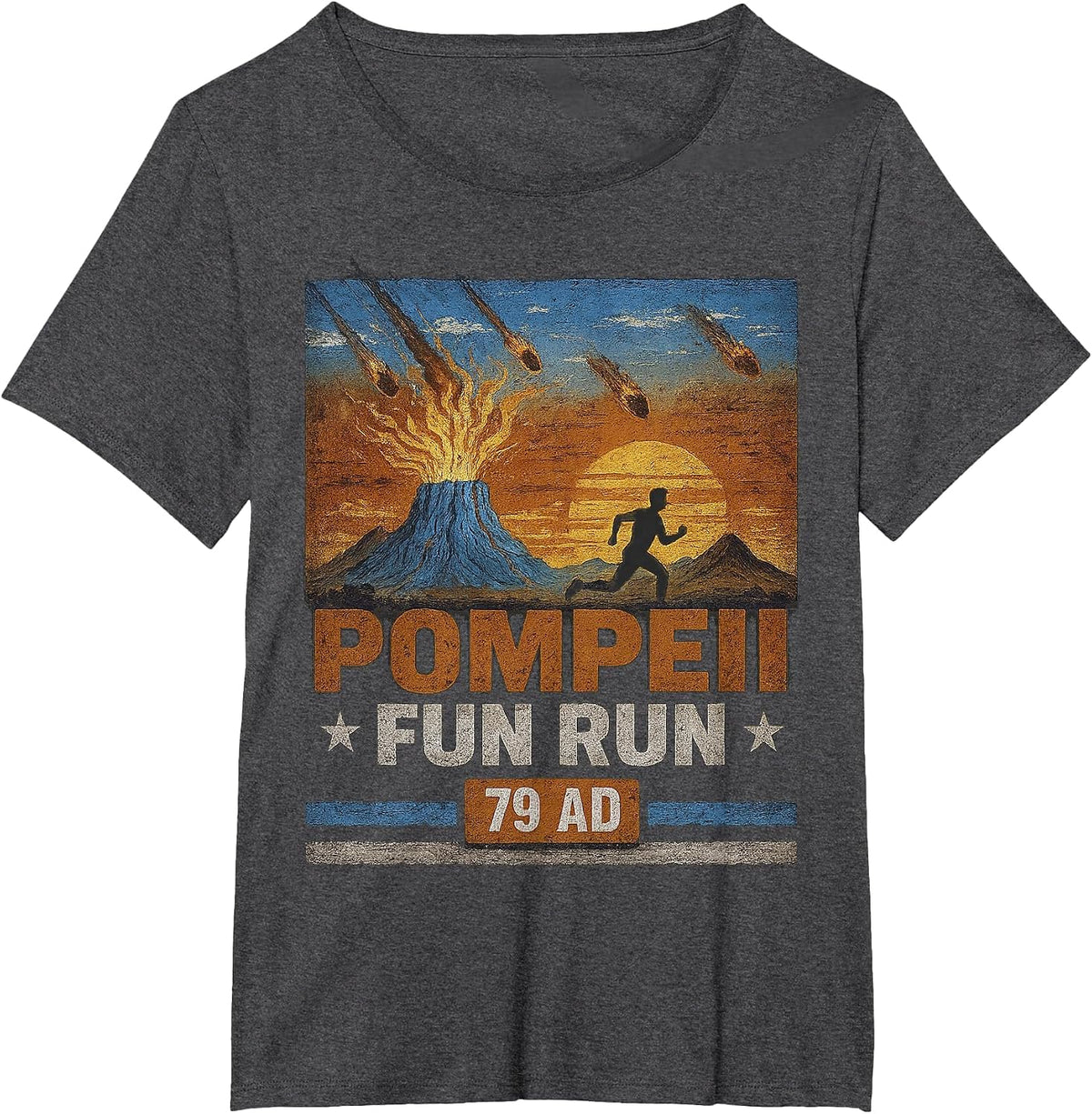 Pompeii Fun Run 79 AD Funny Volcano Geology Parody T-Shirt - Dark Heather Grey