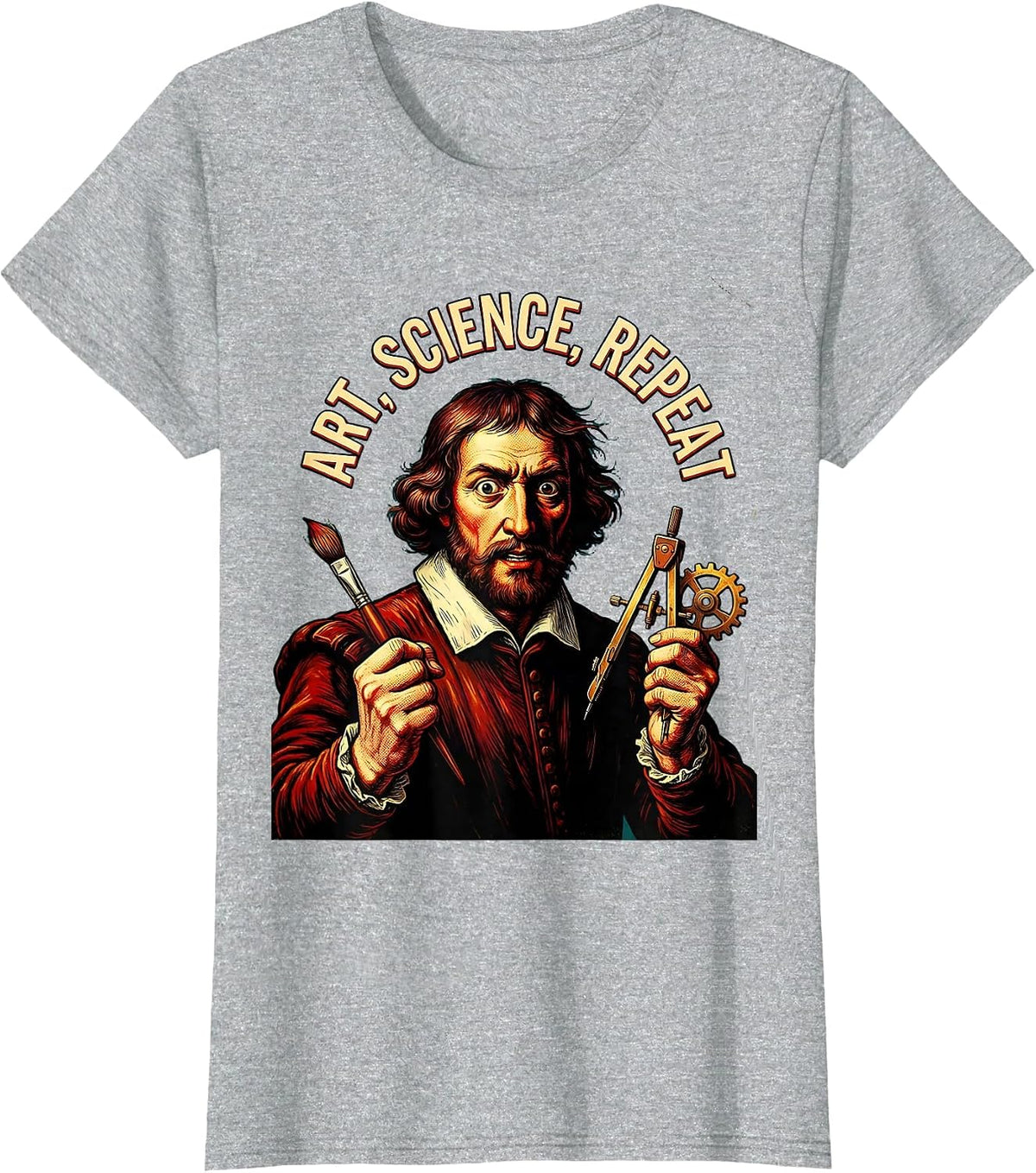 Women's Art Science Repeat Renaissance Men Design T-Shirt - Heather Grey