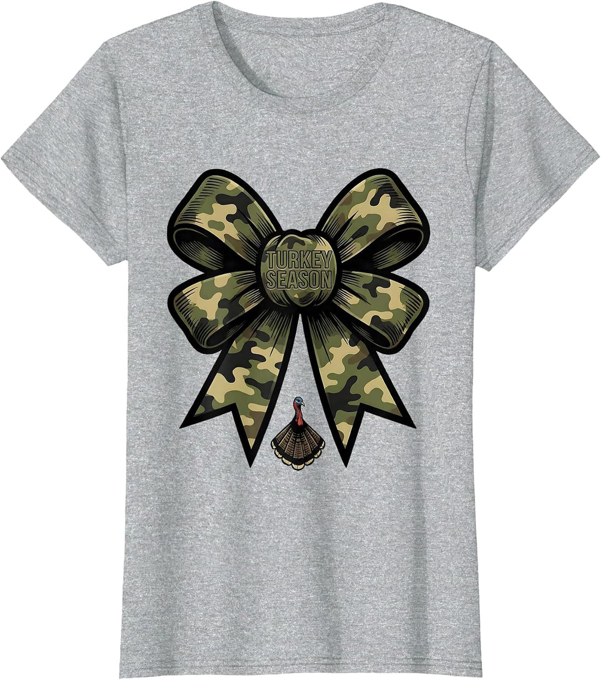 Turkey Season Camo Coquette Bow Hunting Ol' Lady T-Shirt - Heather Grey