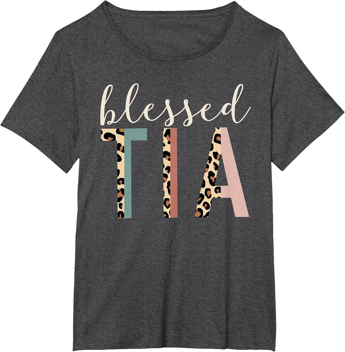 Blessed Tia Aunt Cute Leopard Print T-Shirt - Dark Heather Grey