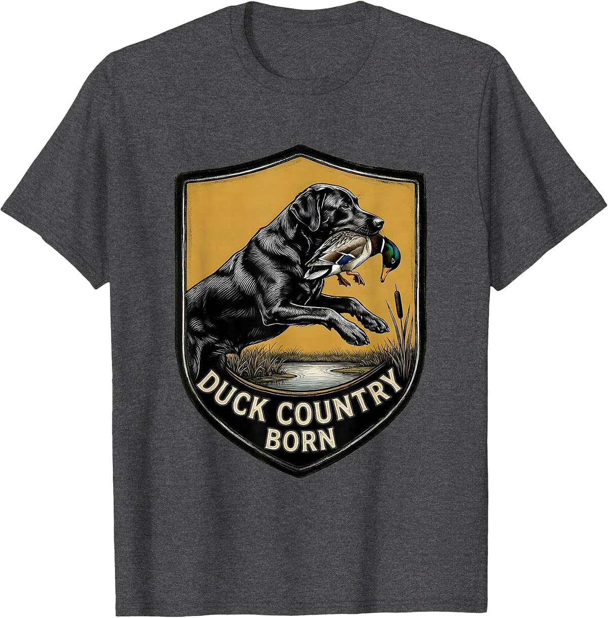Men's Duck Country Born Scratchboard Labrador Waterfowl Hunting T-Shirt - Dark Heather Grey