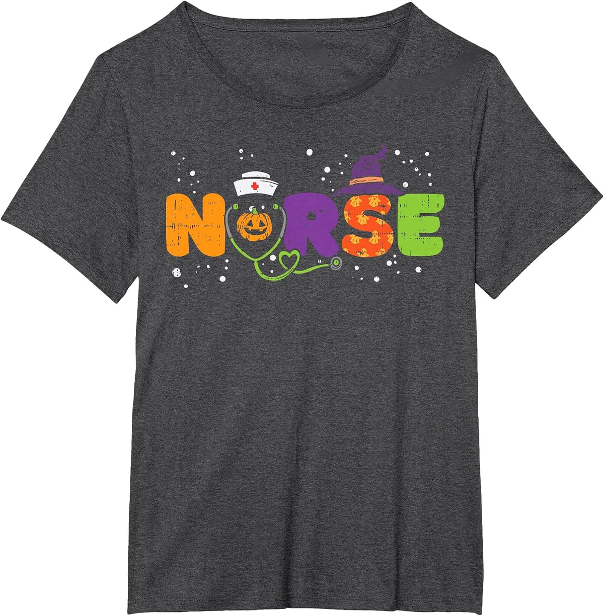 Nurse Pumpkin Stethoscope Halloween Costume Nursing Women T-Shirt - Dark Heather Grey