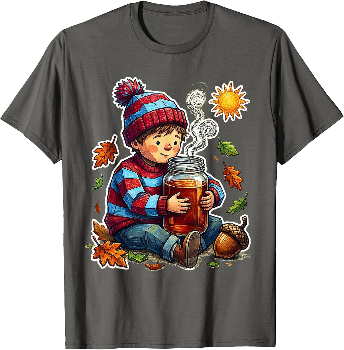 Men's Fall Boys Cozy Mason Jar Autumn Graphic T-Shirt - Asphalt Grey