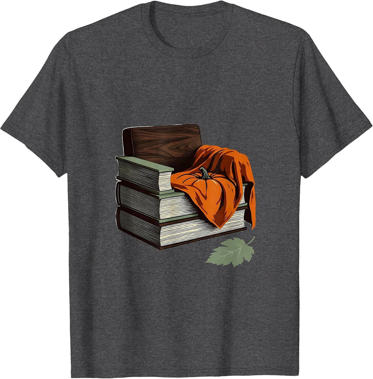 Broad Armchair Book Stack Fall Reading Teacher Humor T-Shirt - Dark Heather Grey