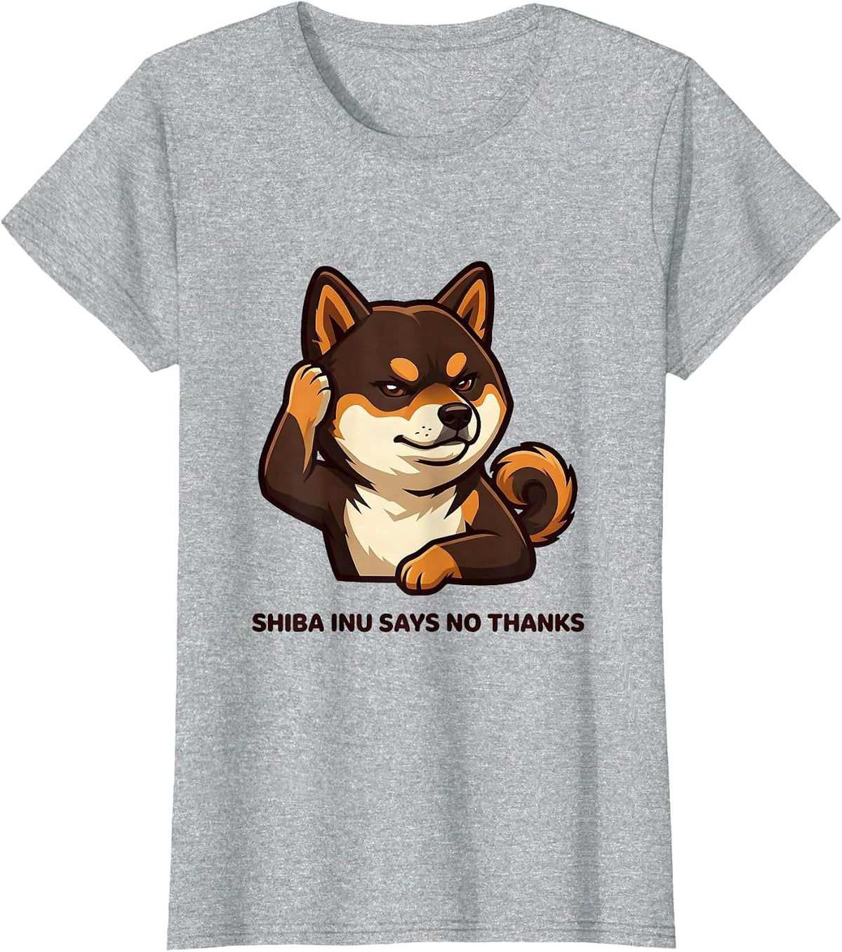 Women's Shiba Inu Says No Thanks Cute Kawaii Dog Lover Anime Humor T-Shirt - Heather Grey