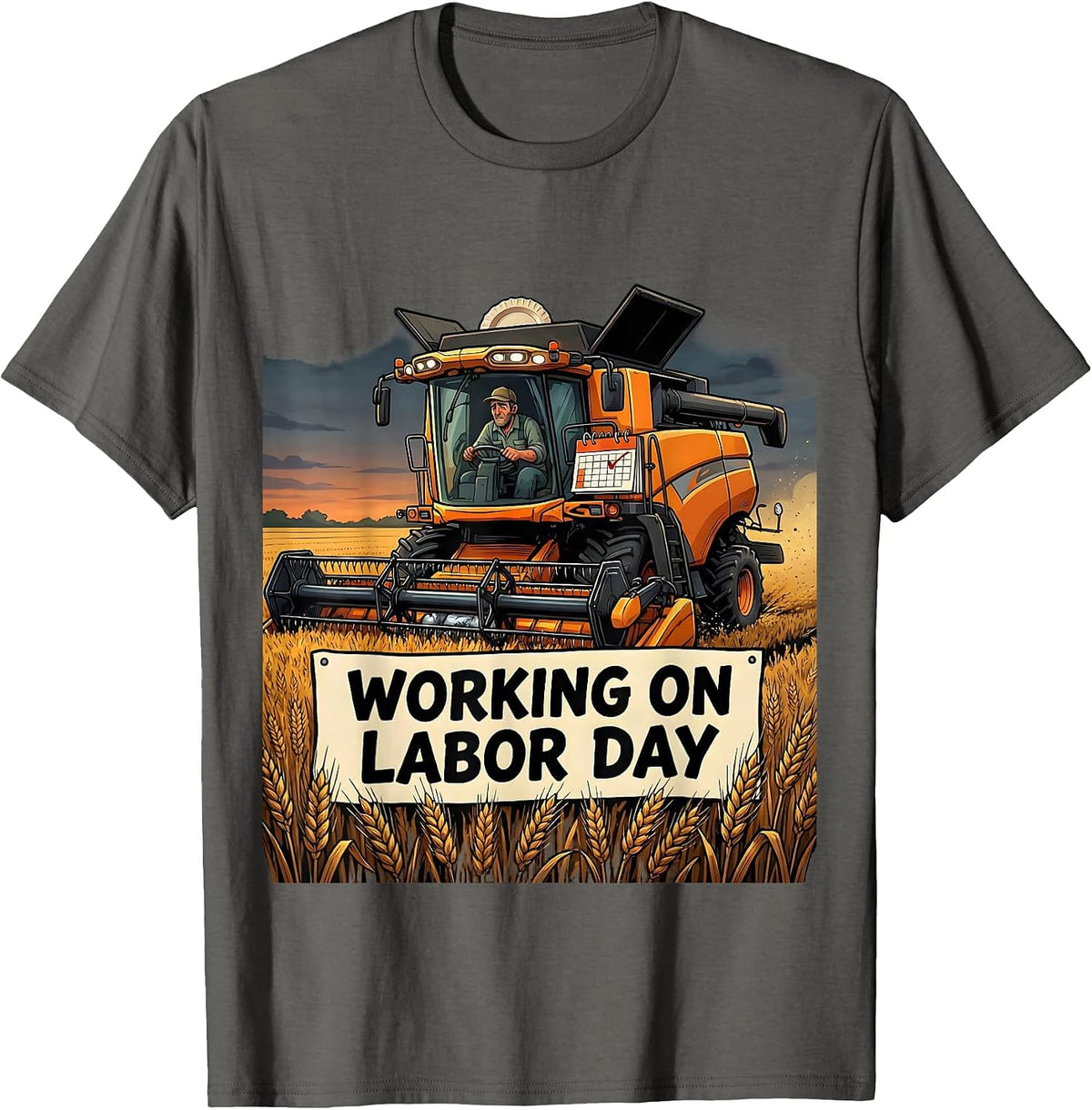Working On Labor Day Funny Farmer Cartoon Labor Day Holiday T-Shirt - Asphalt Grey
