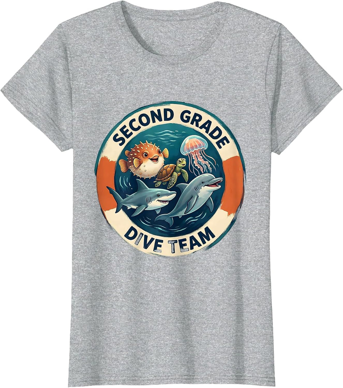 Second Grade Dive Team Funny Teacher Ocean Back To School T-Shirt - Heather Grey