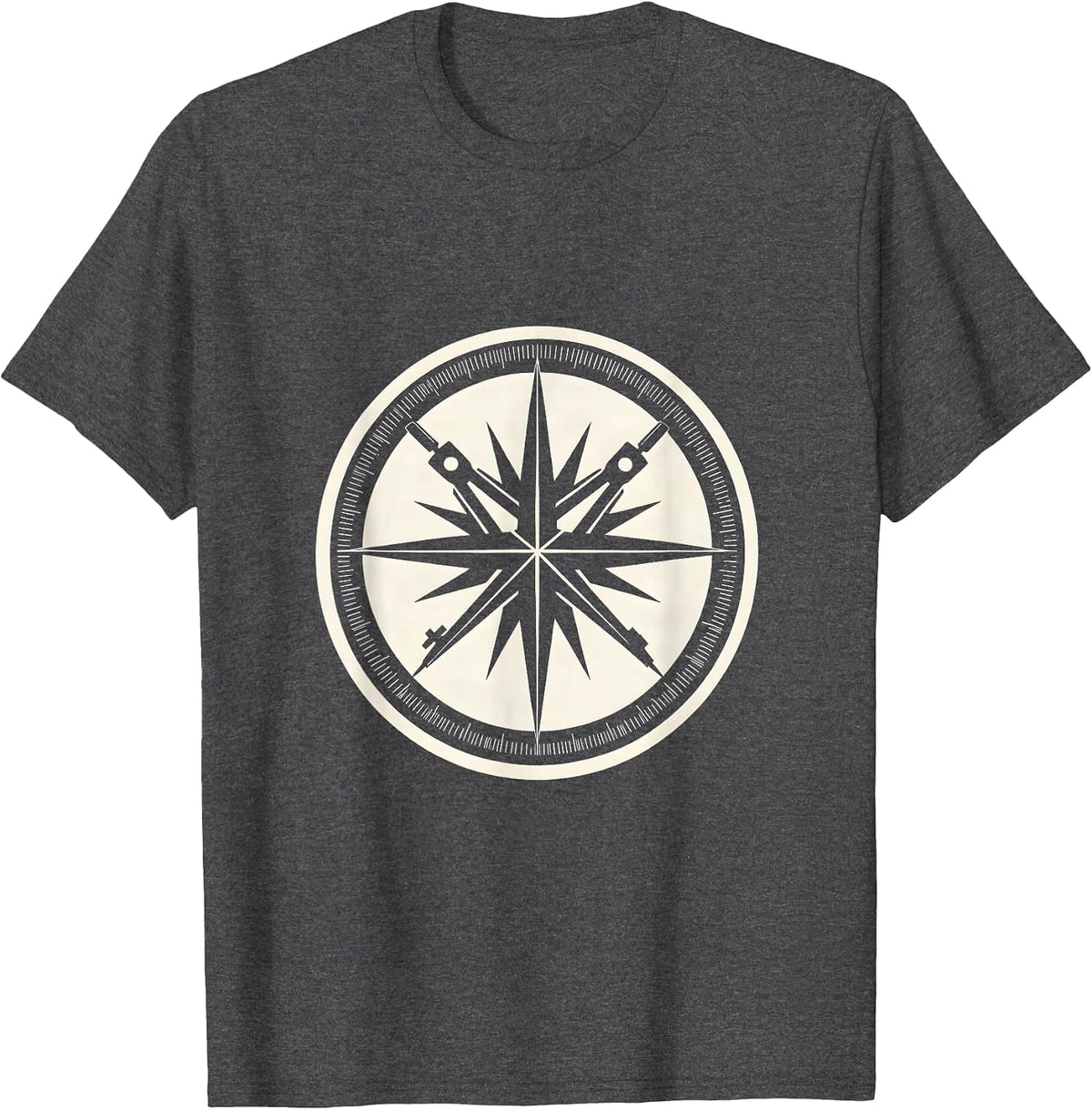 Men's Compass Protractor Geometric Starburst Design T-Shirt - Dark Heather Grey