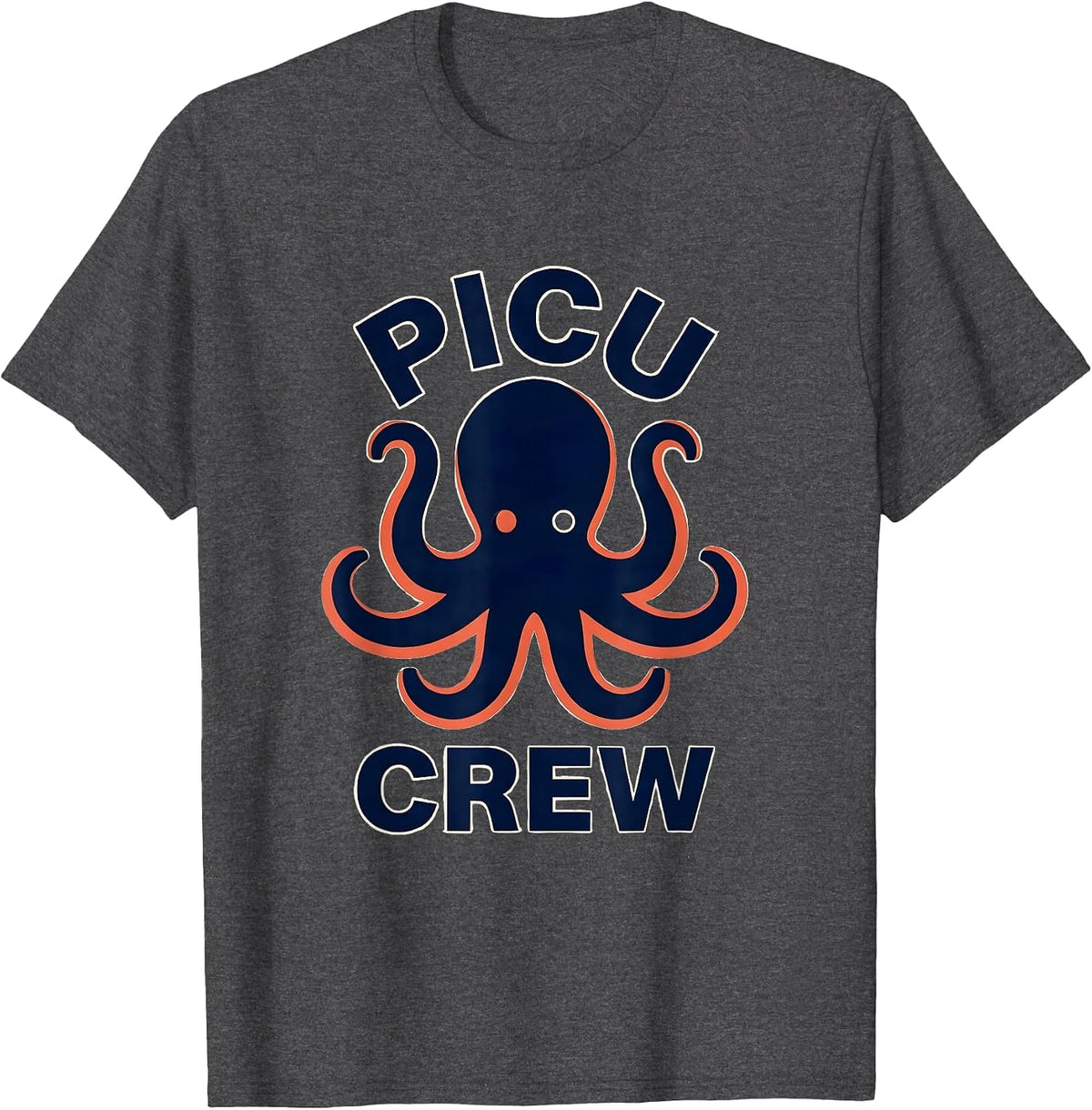 Men's PICU Crew Cute Octopus Pediatric Nurse Peds NICU T-Shirt - Dark Heather Grey