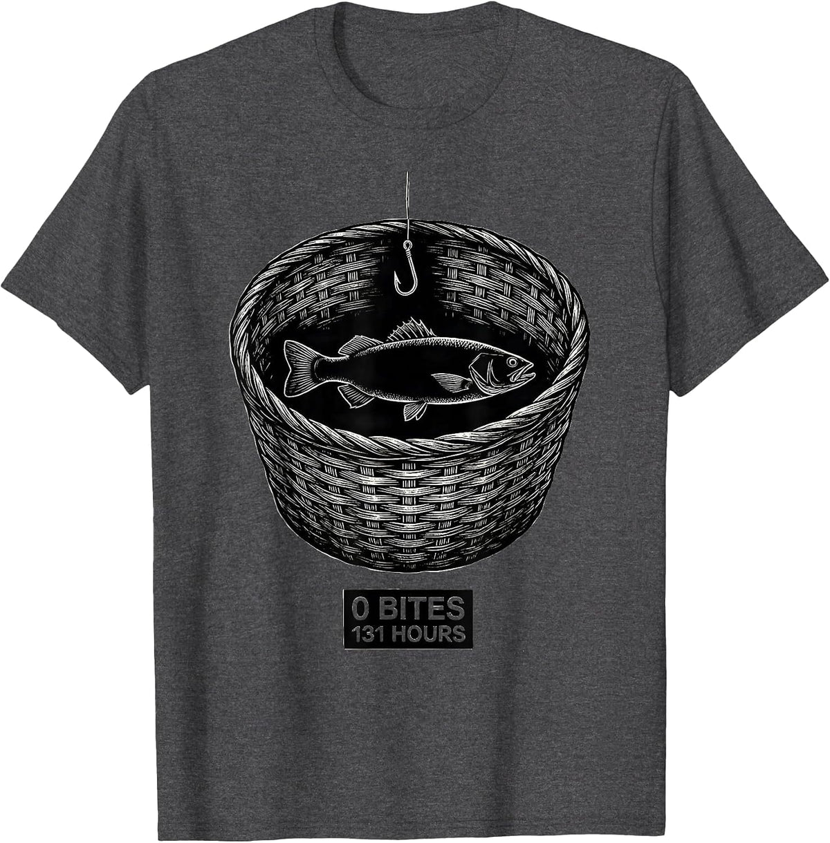 0 Bites 131 Hours Funny Bass Fishing Humor T-Shirt - Dark Heather Grey