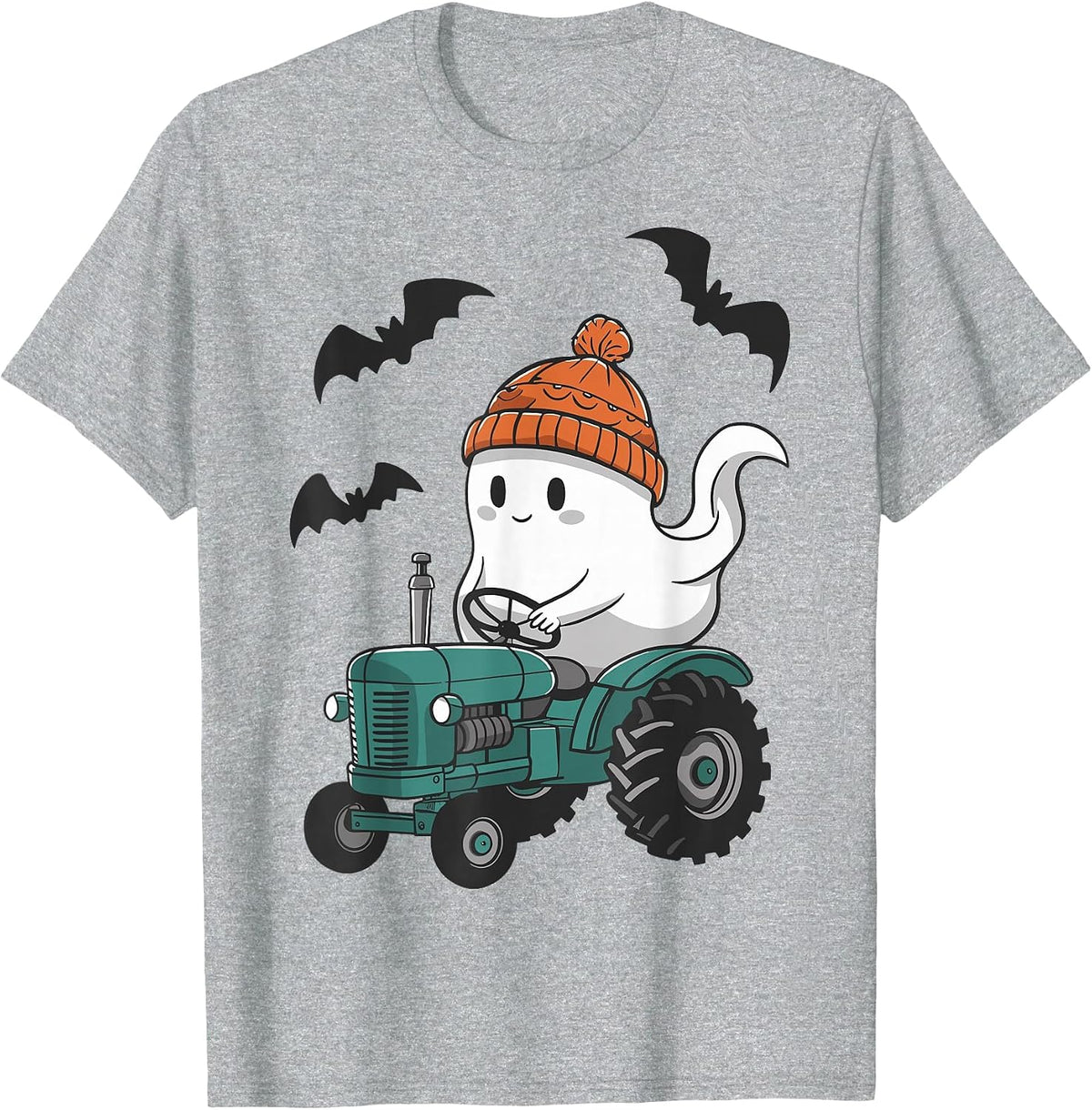 Cute Ghost Riding Tractor Lovers Spooky Halloween Farmer T-Shirt - Heather Grey