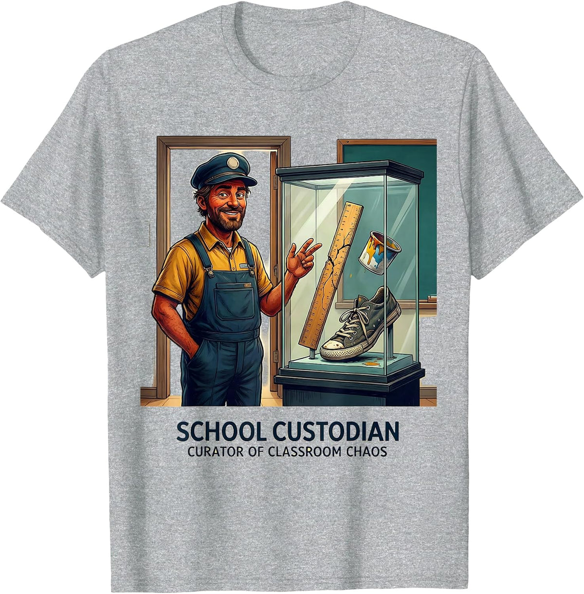 Men's School Custodian, Curator of Classroom Chaos Funny T-Shirt - Heather Grey