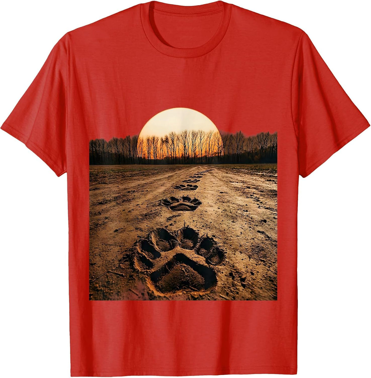 Men's Turkey Tracks in Mud Thanksgiving Illustration T-Shirt - Red