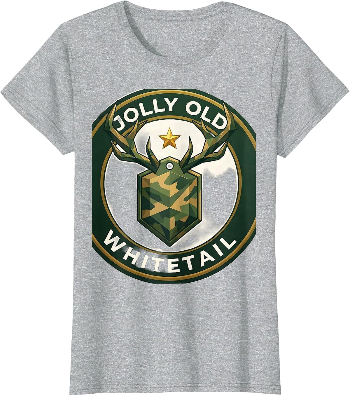 Women's Jolly Old Whitetail Low Poly Deer Hunting Christmas Camo T-Shirt - Heather Grey