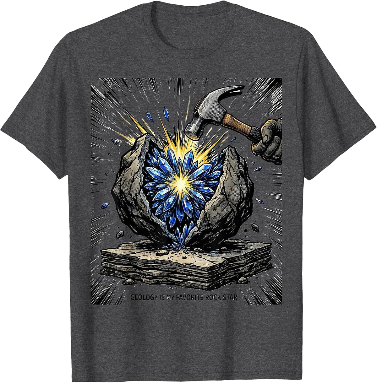 Geology Is My Favorite Rock Star Comic Book STEM Teacher T-Shirt - Dark Heather Grey