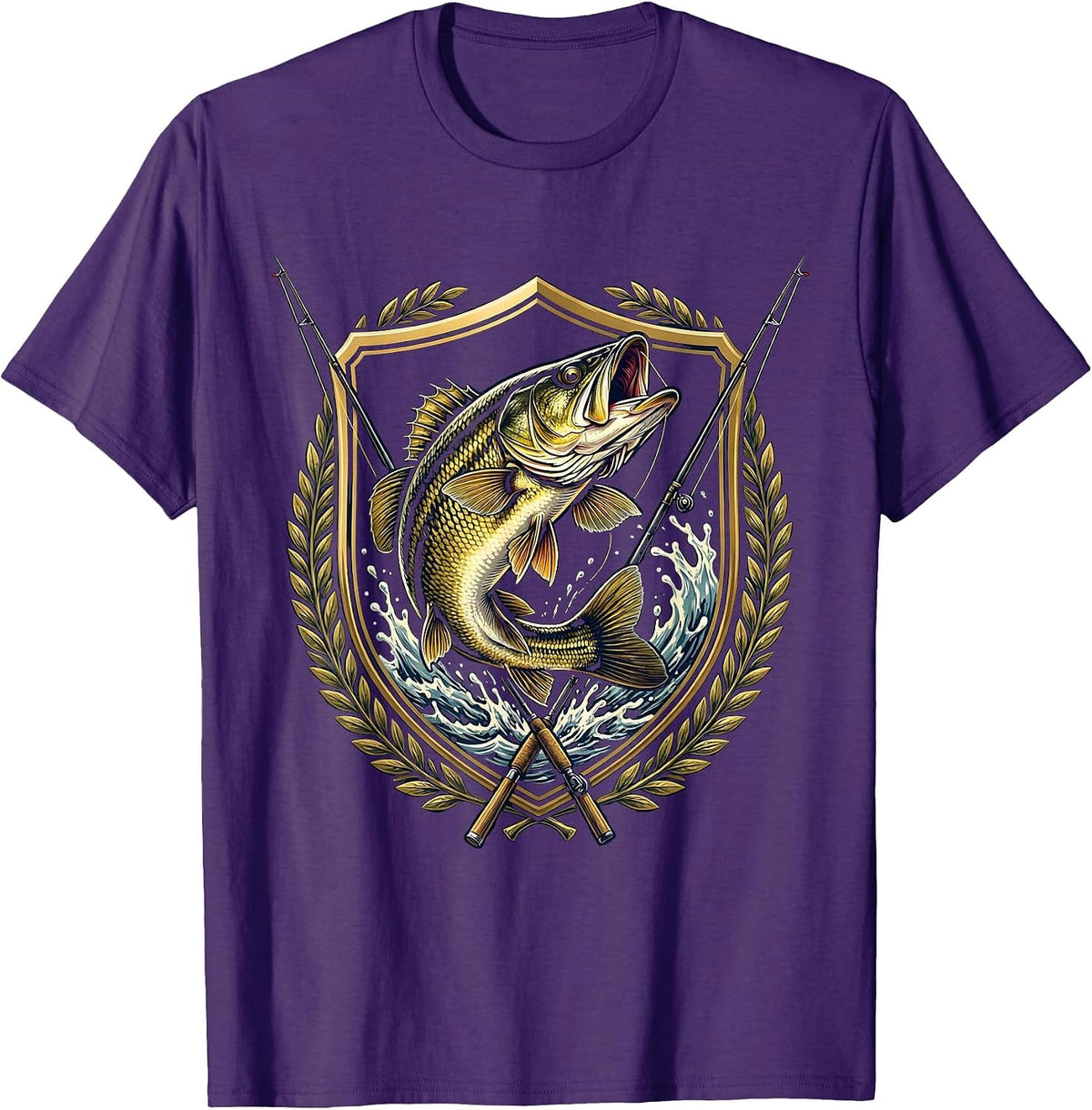Largemouth Bass Leaping Fishing Graphic T-Shirt - Purple