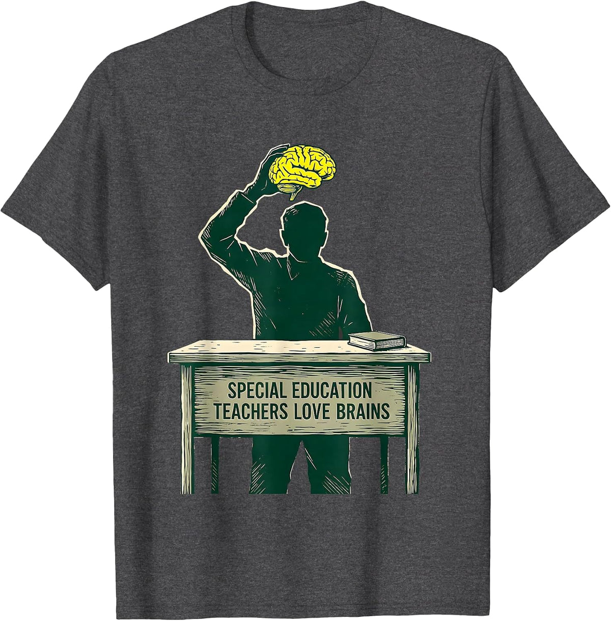 Special Education Teachers Love Brains Funny Halloween T-Shirt - Dark Heather Grey