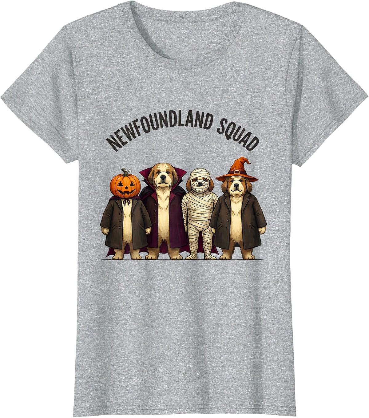 Newfoundland Squad Storybook Halloween Dog Breed Squad T-Shirt - Heather Grey