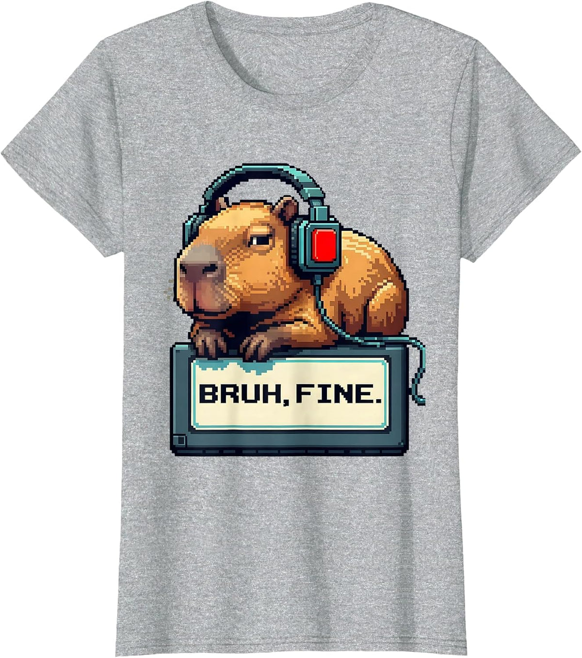 Women's Bruh Fine Pixel Art Capybara Gamer Meme Humor T-Shirt - Heather Grey