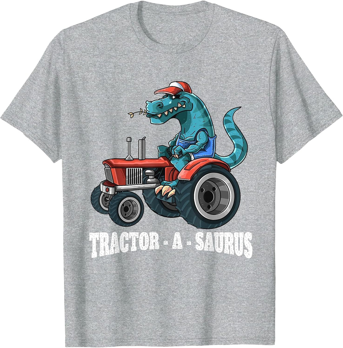 Dinosaur On Tractor Tractor-A-Saurus Farmer Kids Boys Girls T-Shirt - Heather Grey