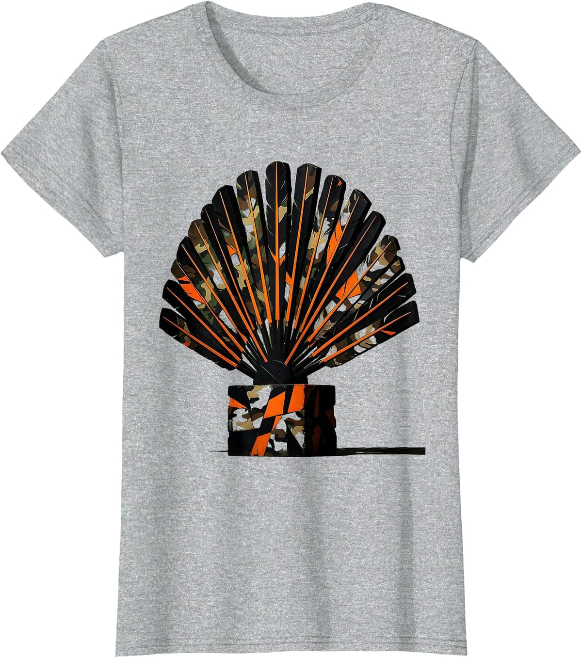 Women's Camo Turkey Feathers Forest Clearing Hunting Design T-Shirt - Heather Grey