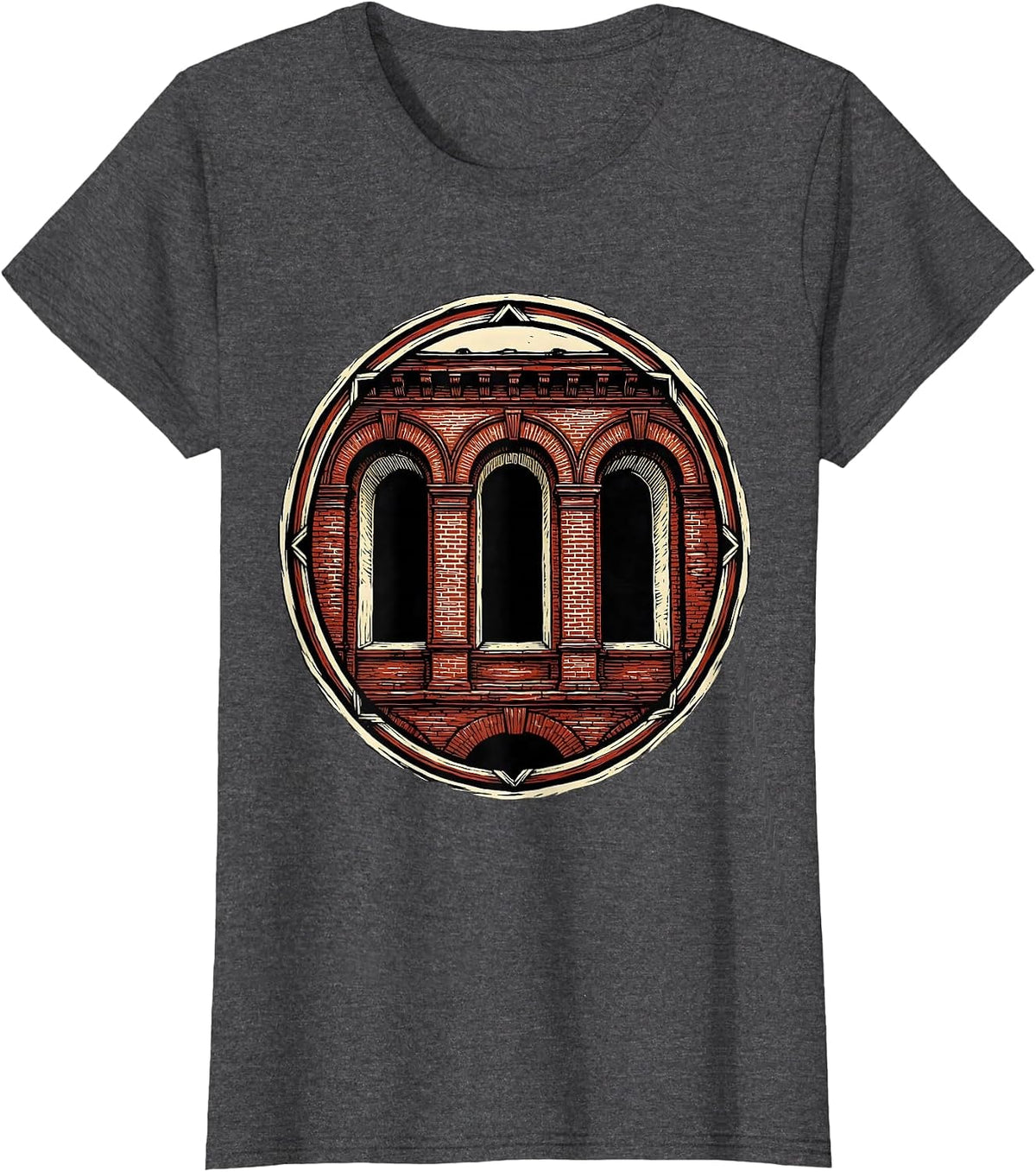 Women's Mason 67 Old Brick Building Arched Windows Graphic T-Shirt - Dark Heather Grey