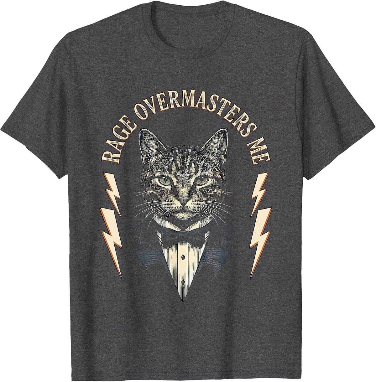 Men's Rage Overmasters Me Funny Tuxedo Cat Meme Humor T-Shirt - Dark Heather Grey
