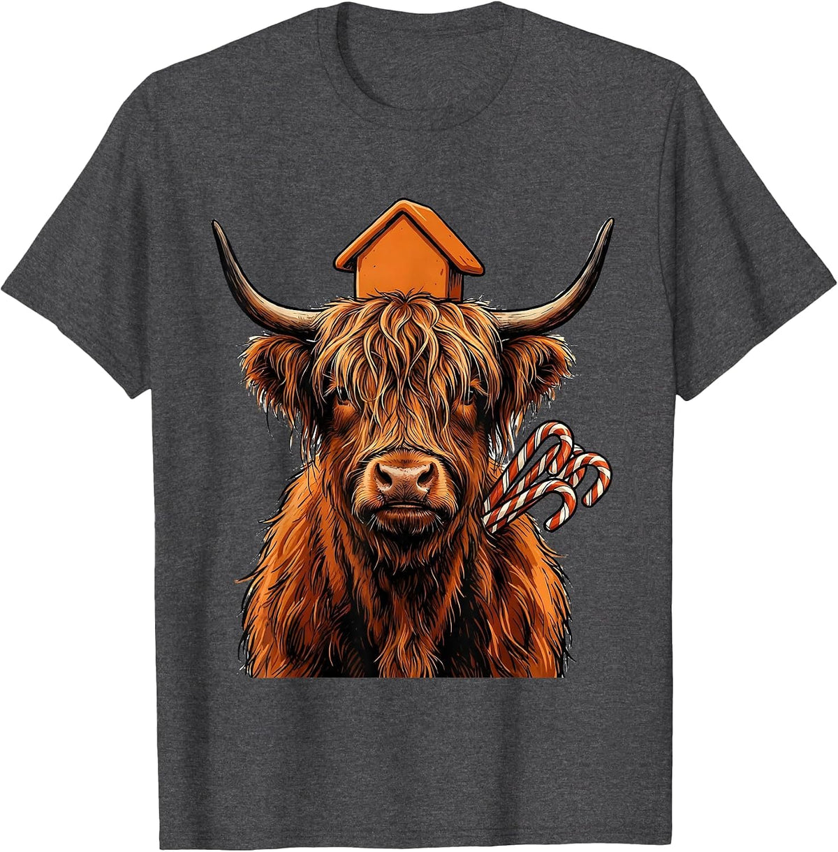 Men's Shaggy Highland Cow Highland Cow Lover Fall Holiday Humor T-Shirt - Dark Heather Grey