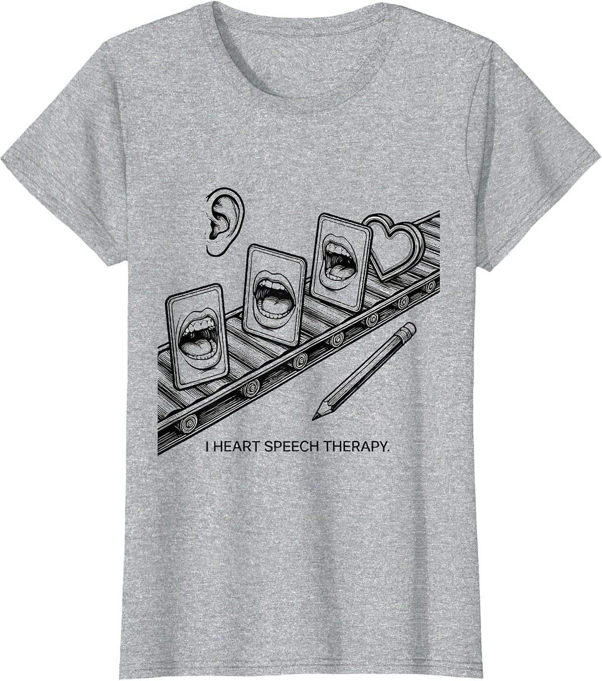 I Heart Speech Therapy Line Art Speech Pathologist Valentine T-Shirt - Heather Grey