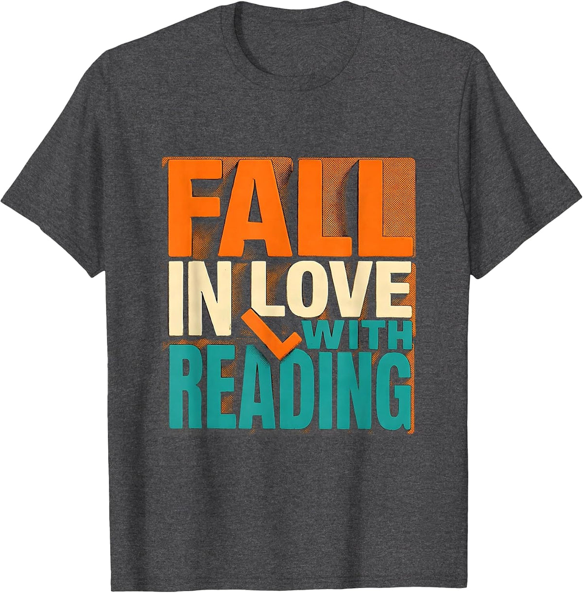 Men's Fall In Love With Reading Risograph Teacher Book Lover T-Shirt - Dark Heather Grey