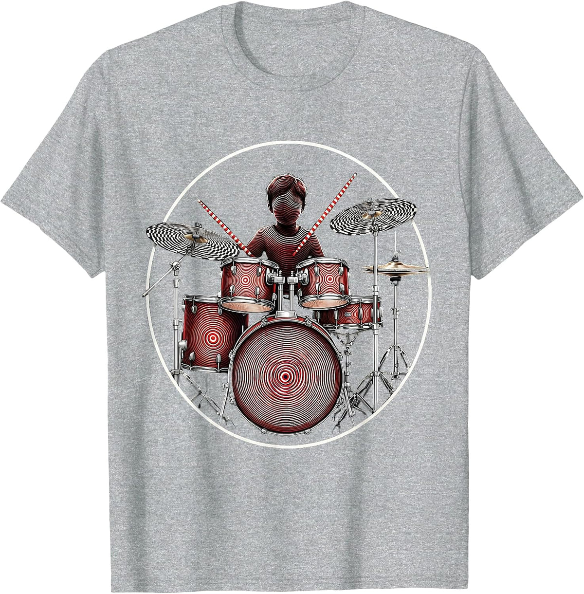 Men's Boys Polka Dot Drum Kit Graphic Tee T-Shirt - Heather Grey