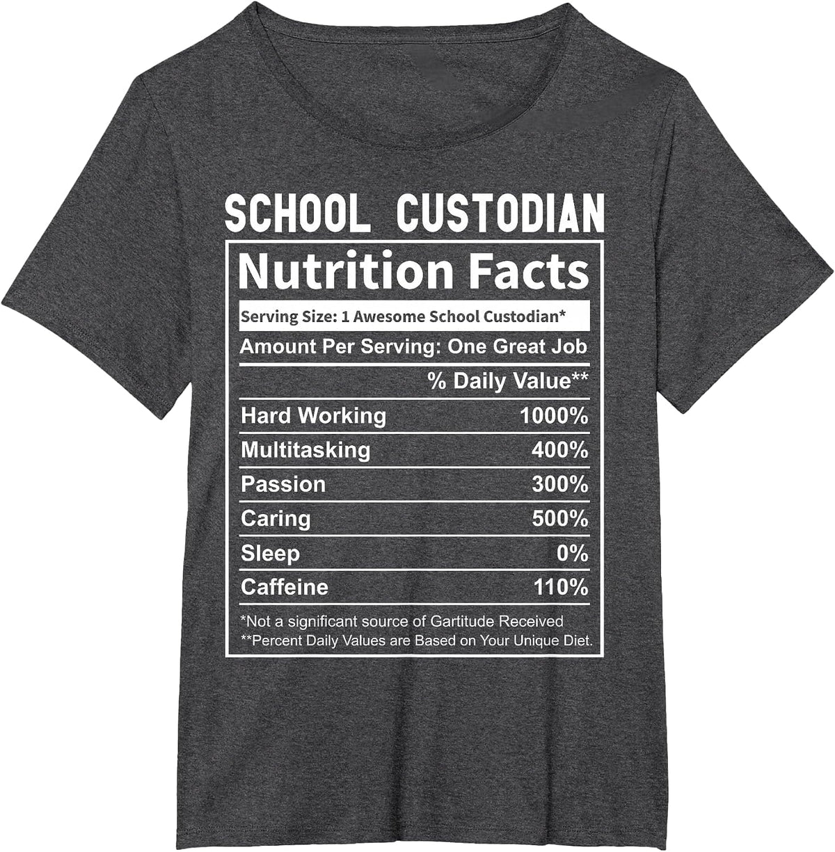 School Custodian Shirts Funny Custodian Nutrition Facts T-Shirt - Dark Heather Grey