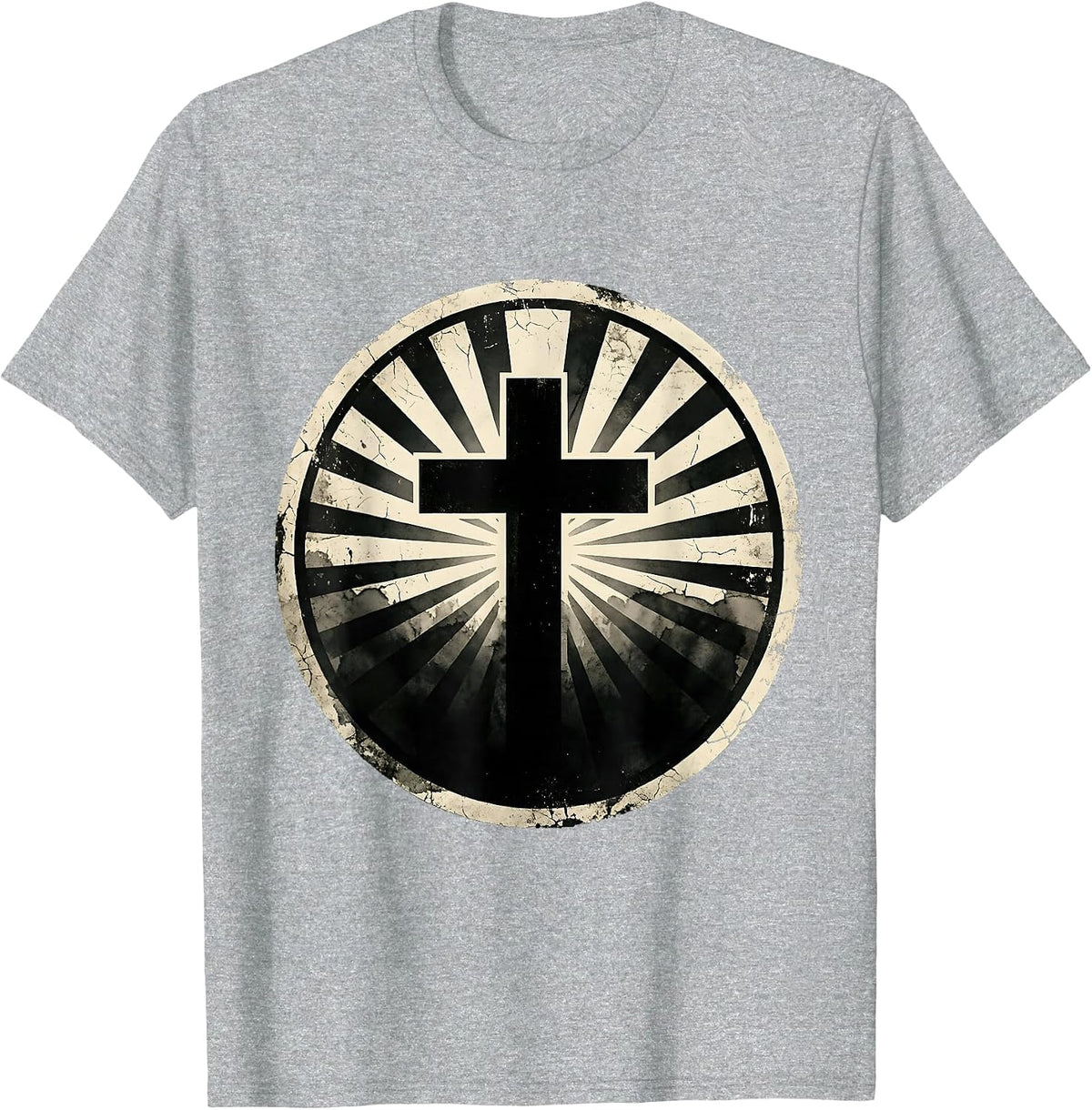 Faith Over Fear Cross Casting Light Into Darkness T-Shirt - Heather Grey