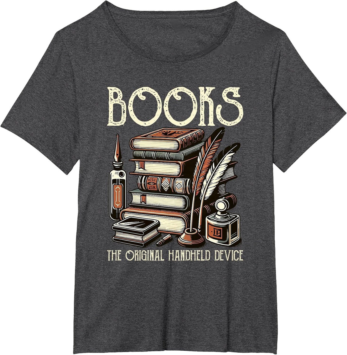 Books Original Handheld Device Book Librarian T-Shirt - Dark Heather Grey