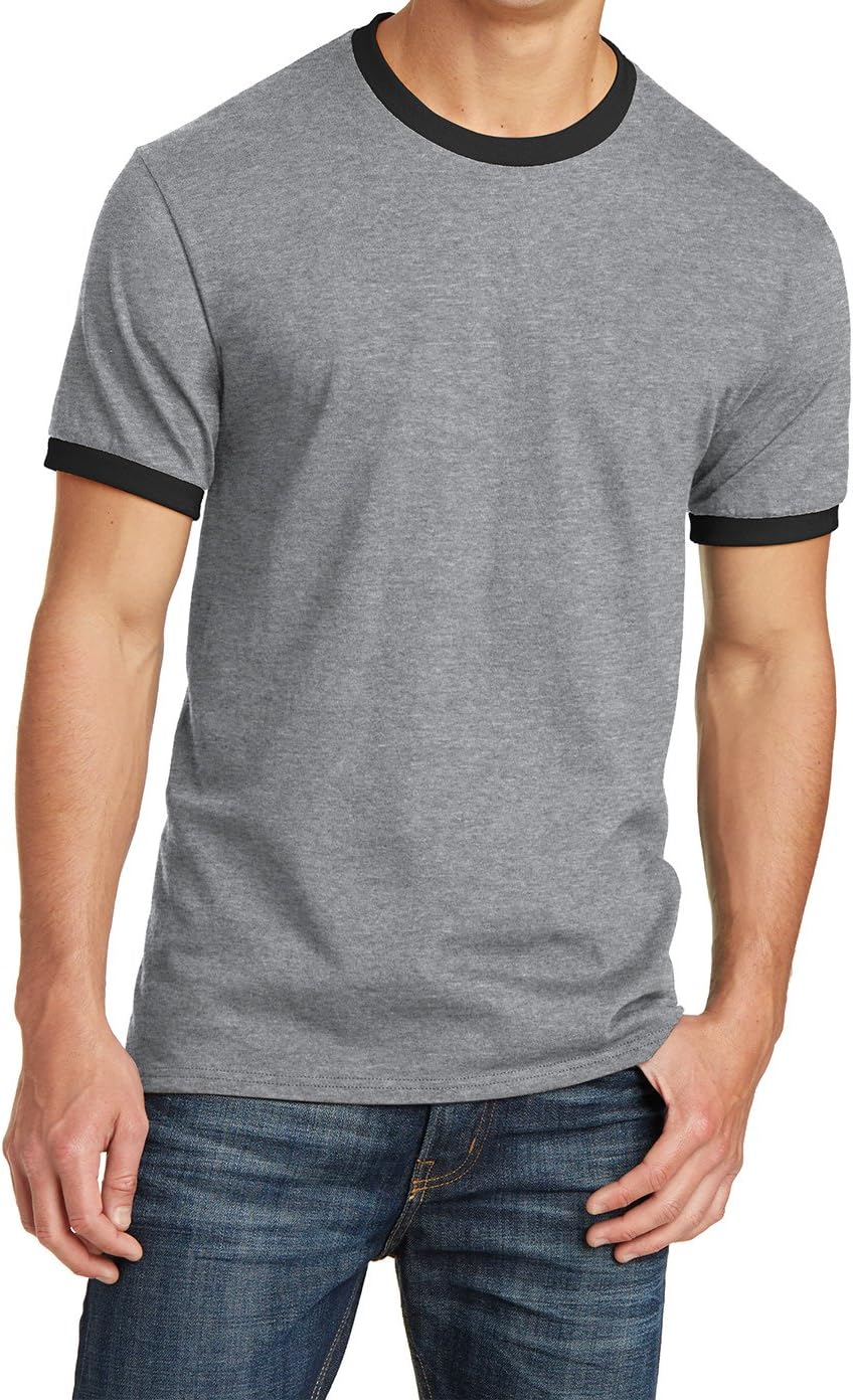 Men's Short Sleeve Core Cotton Soft Classic Ringer Tee - Athletic Heather\/Jet Black